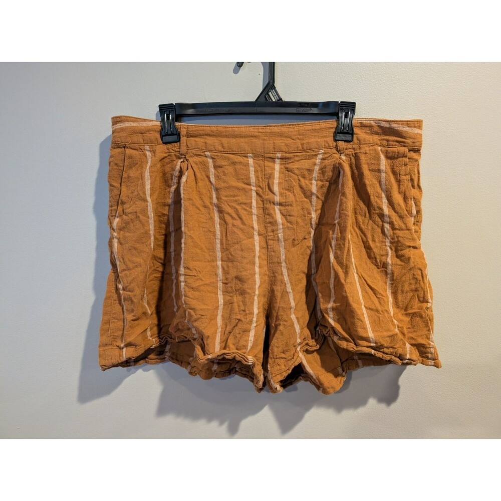 Nwot AVA & VIV 1x BROWN STRIPE Cotton Linen PLUS SIZE SHORTS Summer Beach Water